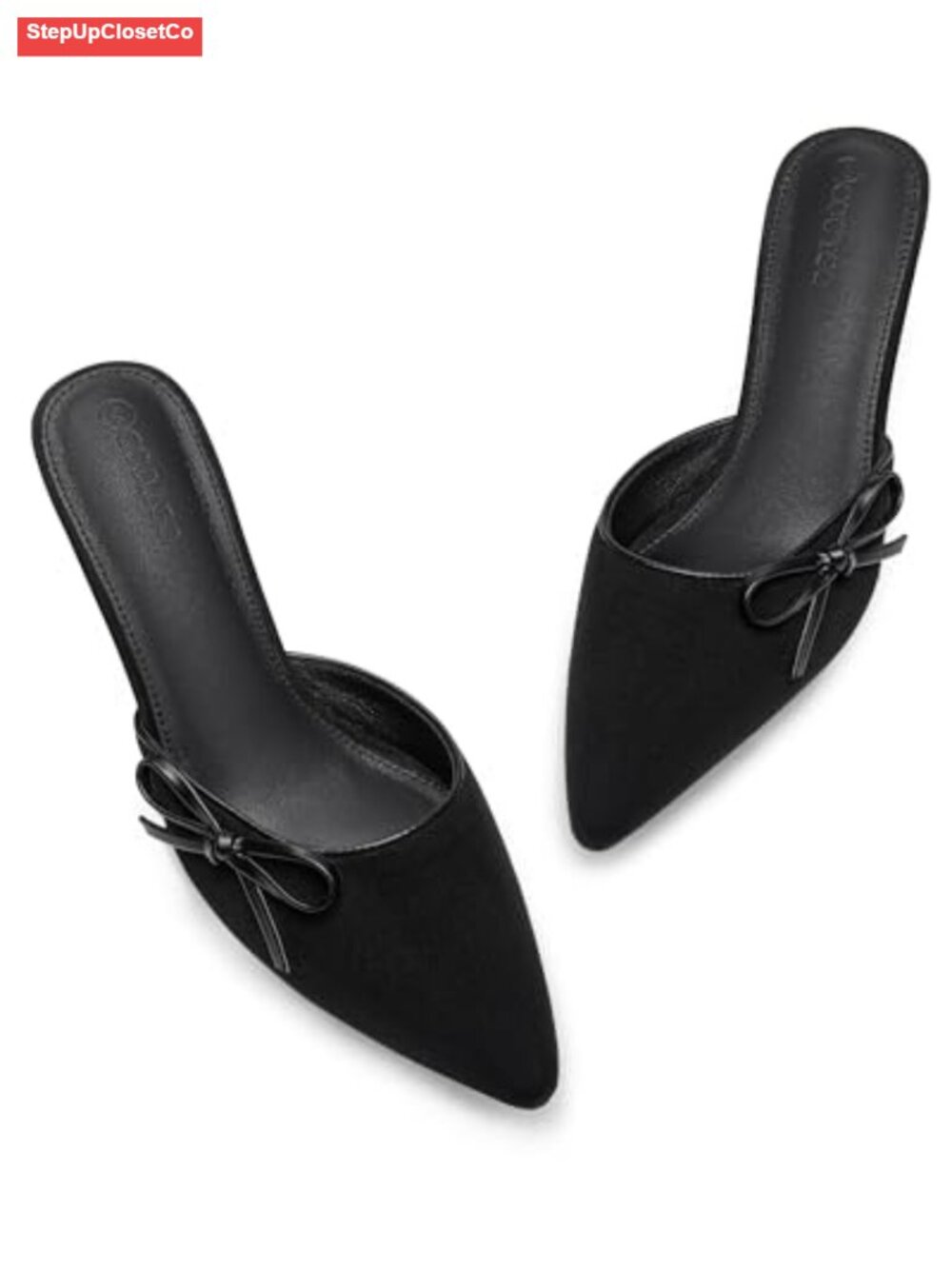 Women's Kitten Heels Bow Tie Mules Closed Toe Slip On Backless Dress Shoes Pumps